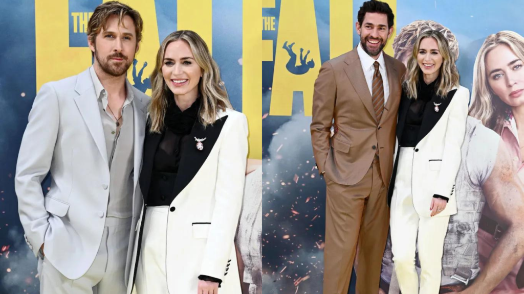 Emily Blunt Suits Up in Sharp Blazer With Sheer Blouse