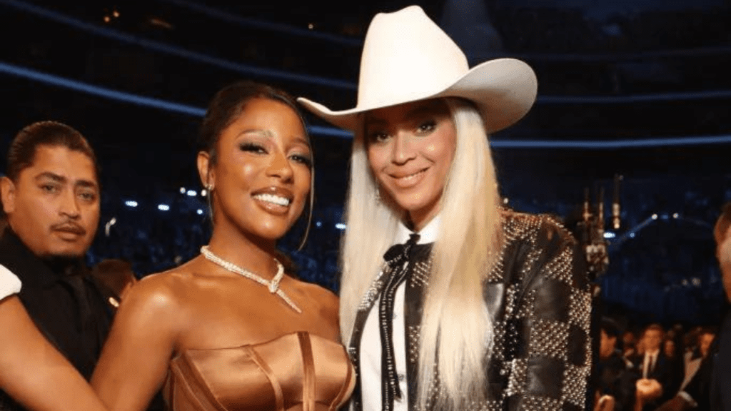Victoria Monet and Beyoncé at the 2024 Grammys